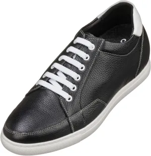 CALTO Men's Invisible Height Increasing Elevator Shoes - Black Leather Lace-up Casual Sneakers - 2.5 Inches Taller - K0081- Size 8 D(M) US