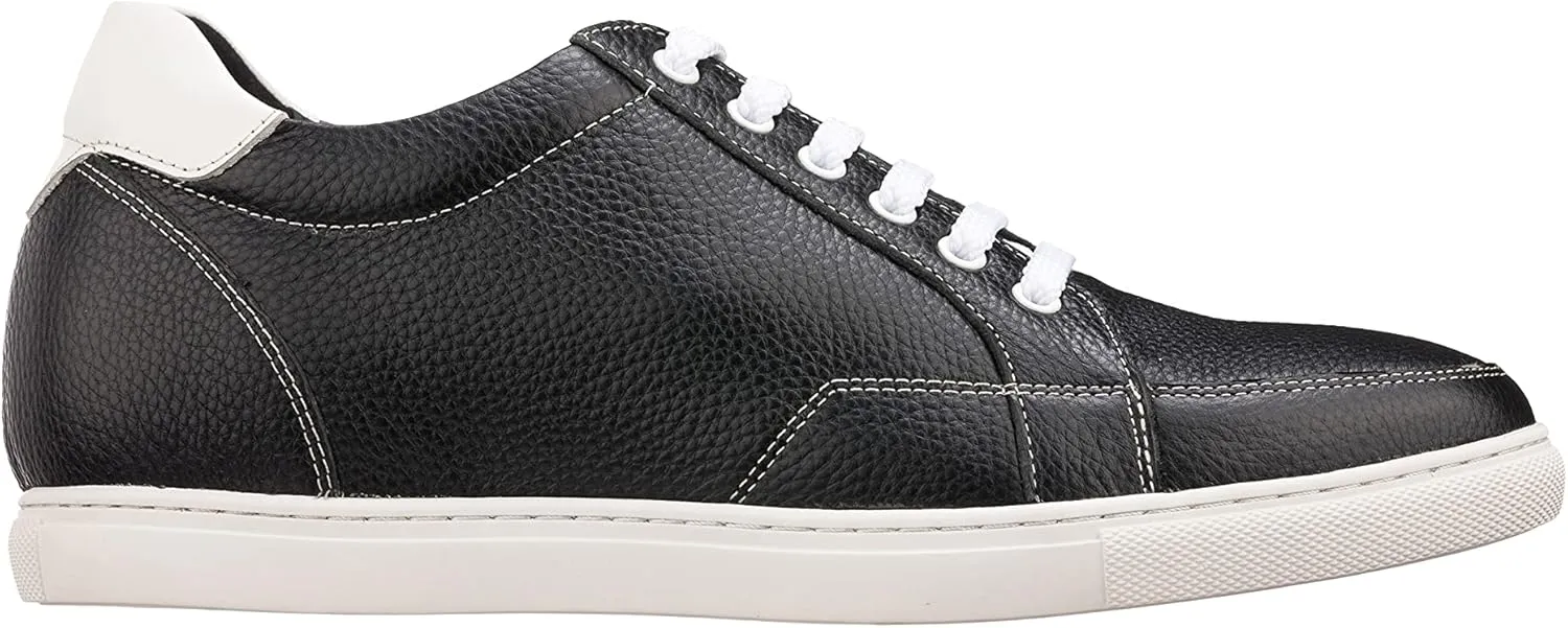 CALTO Men's Invisible Height Increasing Elevator Shoes - Black Leather Lace-up Casual Sneakers - 2.5 Inches Taller - K0081- Size 8 D(M) US