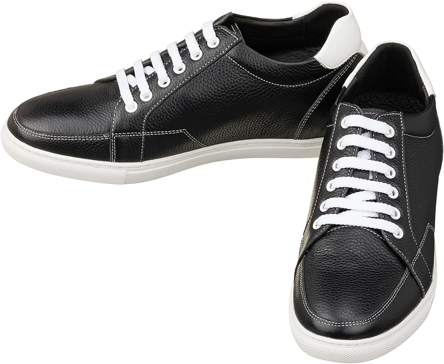 CALTO Men's Invisible Height Increasing Elevator Shoes - Black Leather Lace-up Casual Sneakers - 2.5 Inches Taller - K0081- Size 8 D(M) US