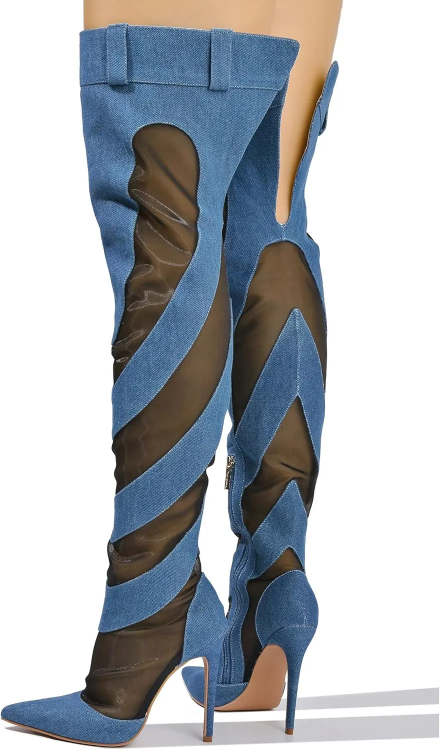 Cape Robbin Mesh Denim Thigh High Boots for Women - Over Knee Boots - Blue Thigh High Boots (Mandali)