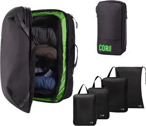 Carry On Travel Backpack Bundle | Island Hopper Travel Backpack with Toiletry Bag and 4-Piece Compression Packing Cube Set (Black with 4 Piece Packing Cube Set, 40L)