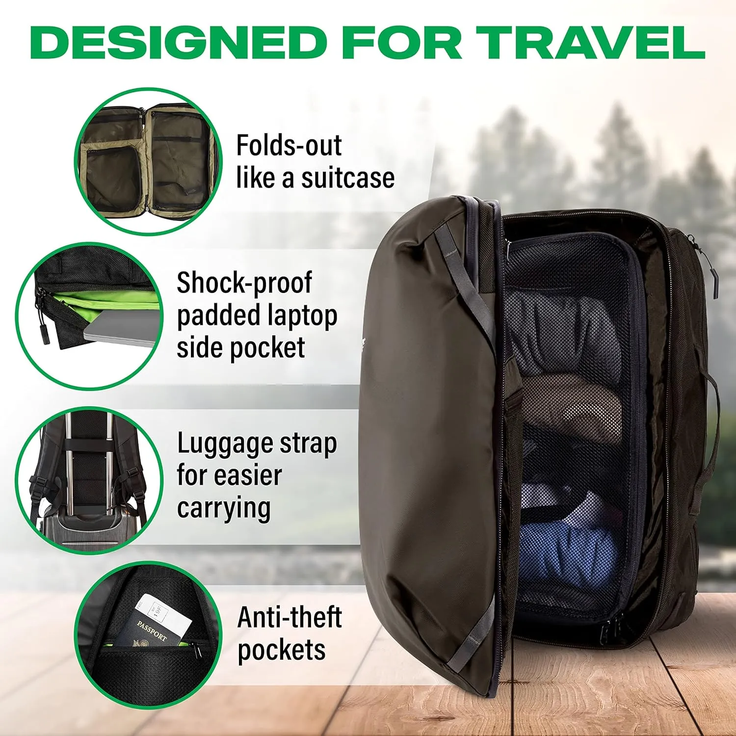 Carry On Travel Backpack Bundle | Island Hopper Travel Backpack with Toiletry Bag and 4-Piece Compression Packing Cube Set (Black with 4 Piece Packing Cube Set, 40L)