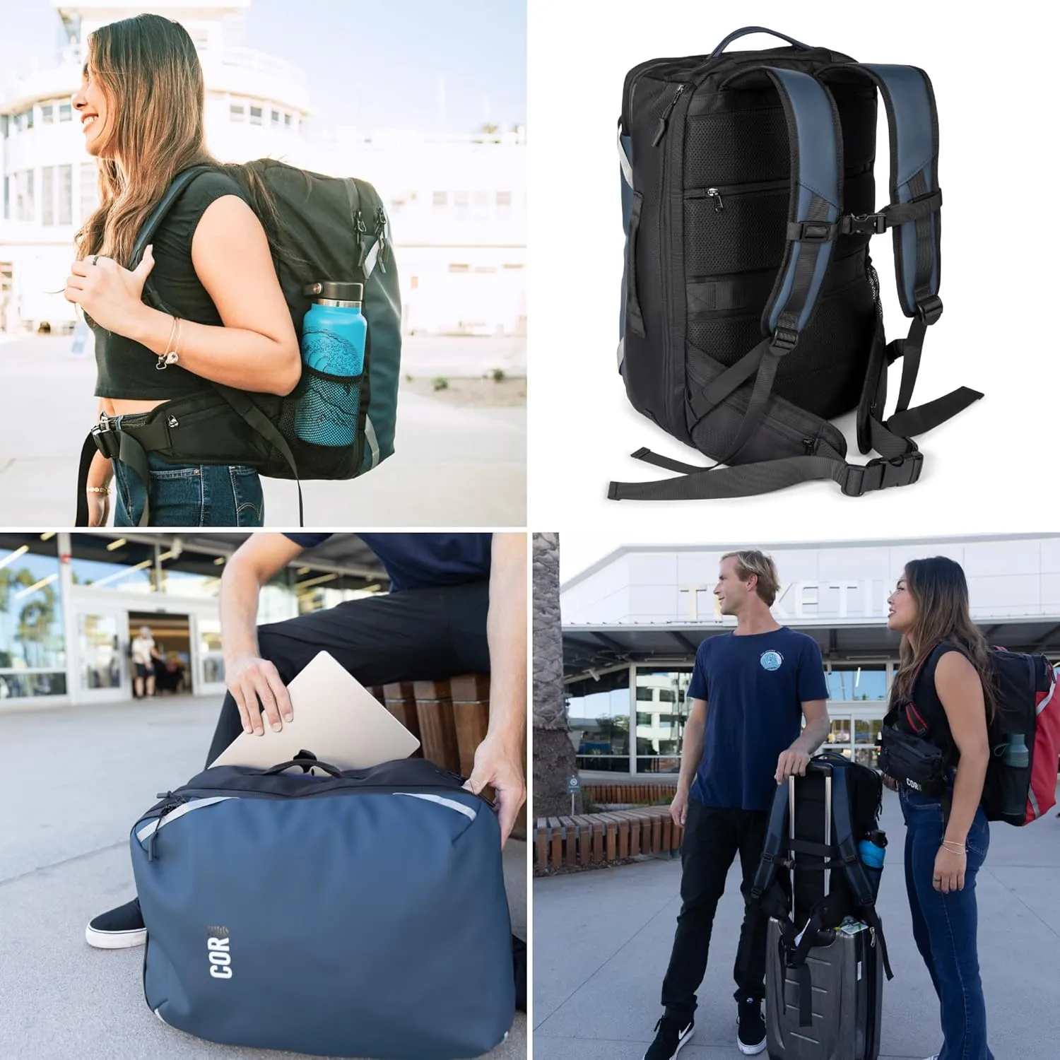 Carry On Travel Backpack Bundle | Island Hopper Travel Backpack with Toiletry Bag and 4-Piece Compression Packing Cube Set (Black with 4 Piece Packing Cube Set, 40L)