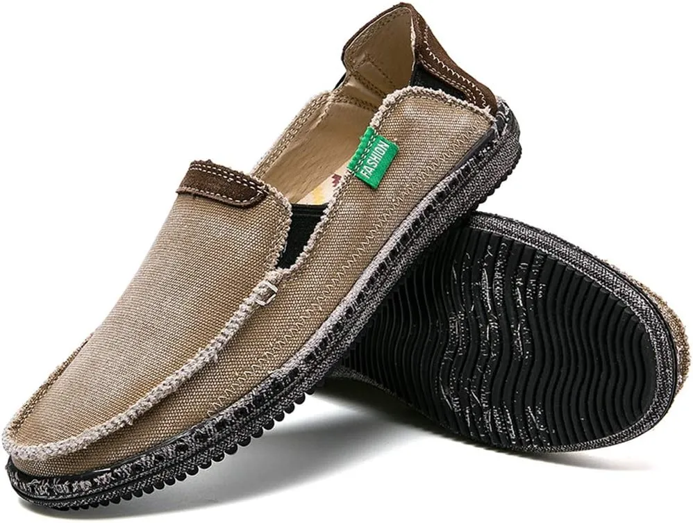 CASMAG Men's Casual Cloth Shoes Canvas Slip on Loafers Leisure Vintage Flat Boat Shoes
