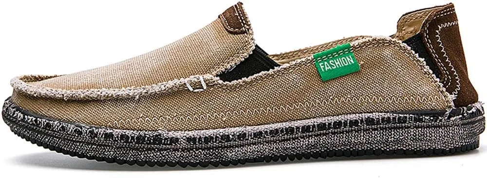 CASMAG Men's Casual Cloth Shoes Canvas Slip on Loafers Leisure Vintage Flat Boat Shoes
