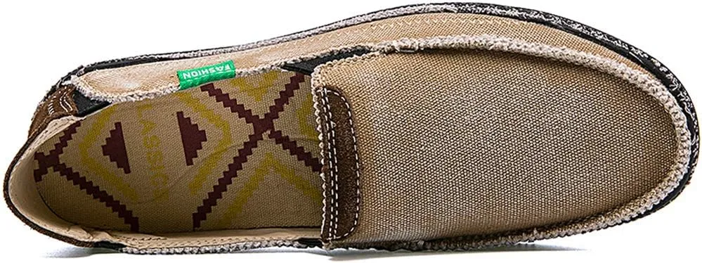 CASMAG Men's Casual Cloth Shoes Canvas Slip on Loafers Leisure Vintage Flat Boat Shoes