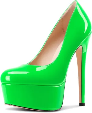 Castamere Womens Stiletto High Platform Heel Round Toe Pumps Slip-on Party Dress Patent Leather 5.9 Inches Heels