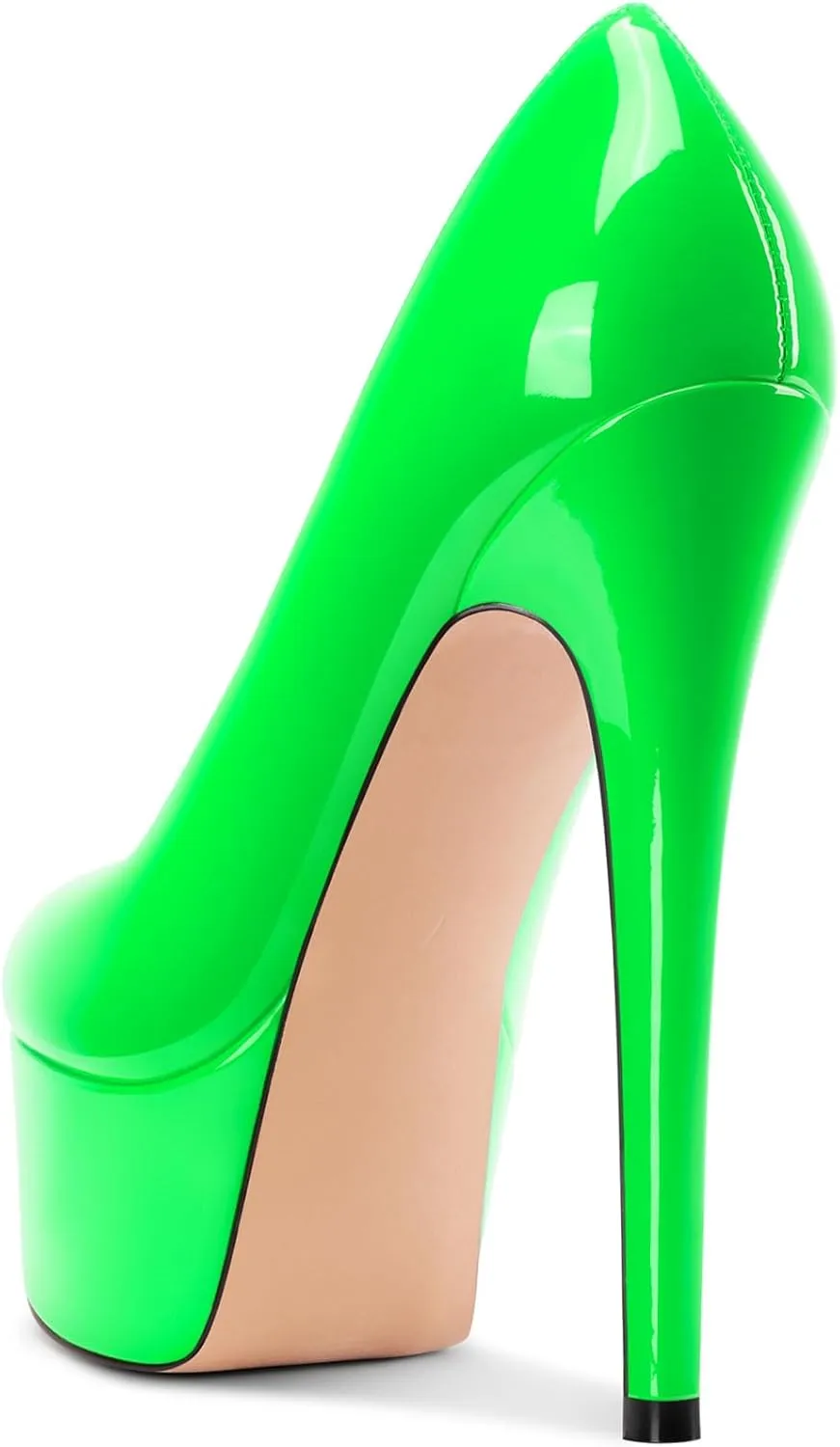 Castamere Womens Stiletto High Platform Heel Round Toe Pumps Slip-on Party Dress Patent Leather 5.9 Inches Heels