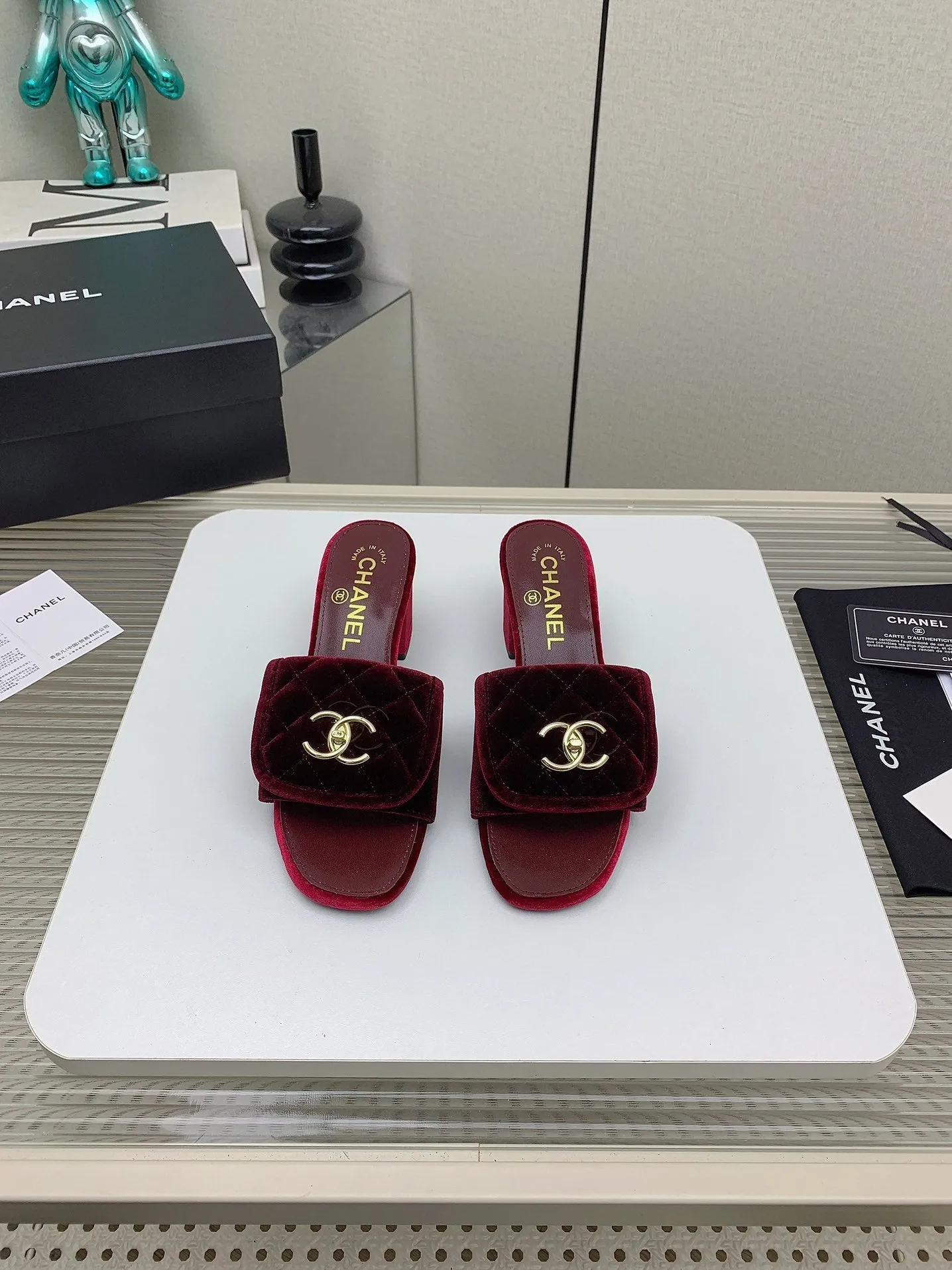 CC Mule Sandals 50mm In Drak Red Velvet 148939