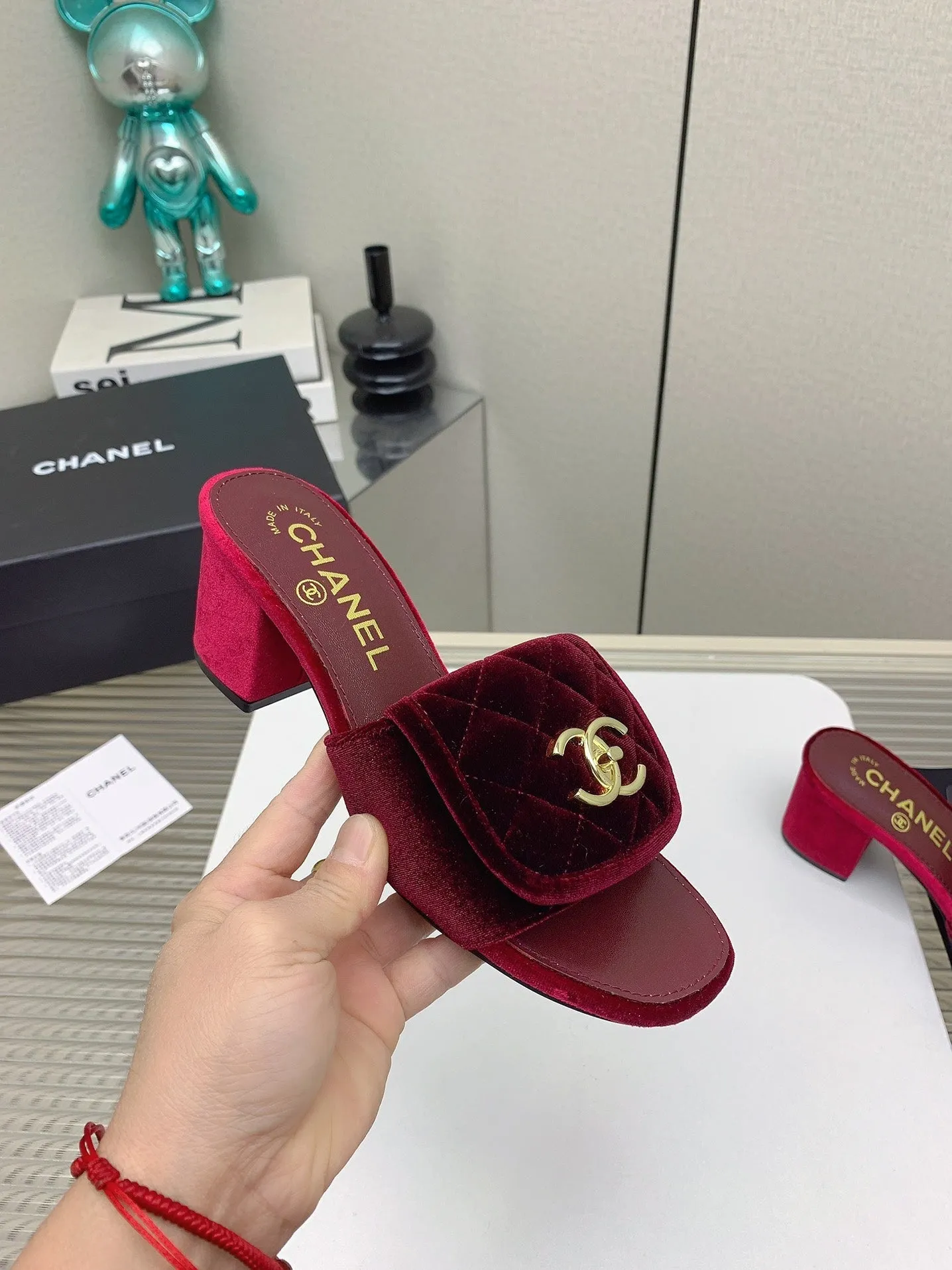 CC Mule Sandals 50mm In Drak Red Velvet 148939