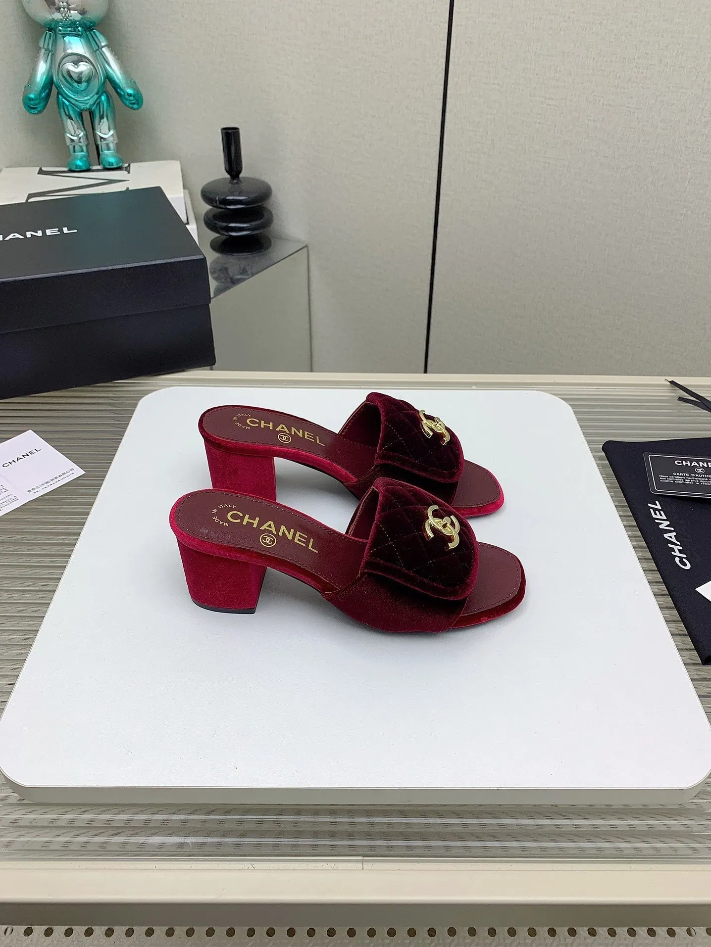 CC Mule Sandals 50mm In Drak Red Velvet 148939