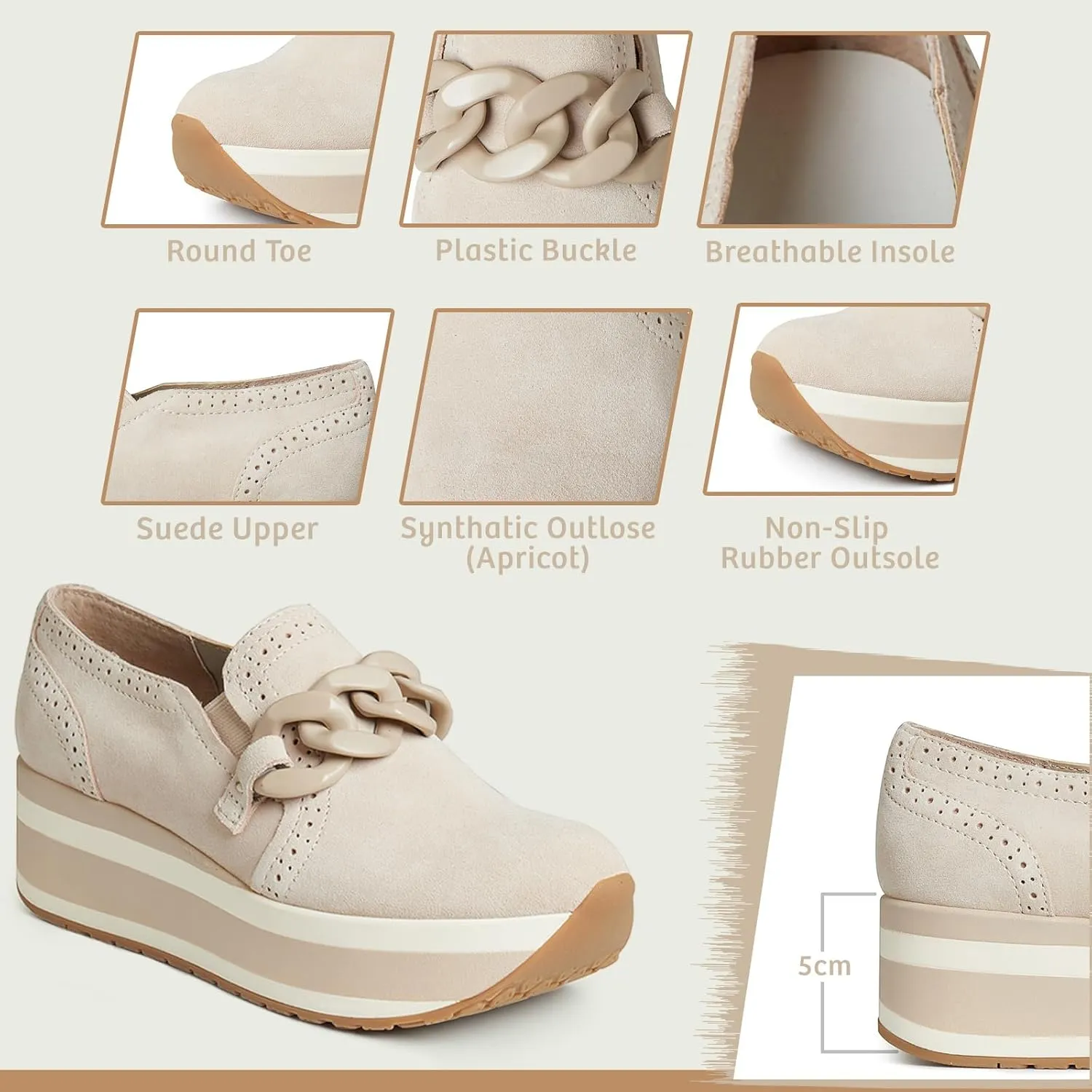 Celbreez Platform Sneakers for Women Round Toe Slip On Classic Wedge Heel Loafers Sneaker Comfortable Work Casual Shoes with Chain