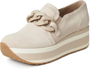 Celbreez Platform Sneakers for Women Round Toe Slip On Classic Wedge Heel Loafers Sneaker Comfortable Work Casual Shoes with Chain