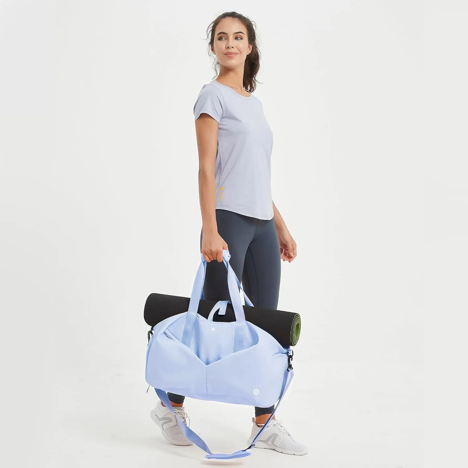 Ceneda 20" Gym Duffel Bag with Wet Pocket Shoes Compartment Portable Overnight Weekender Bag Travel bag Yoga Bag for Women (Light Blue)