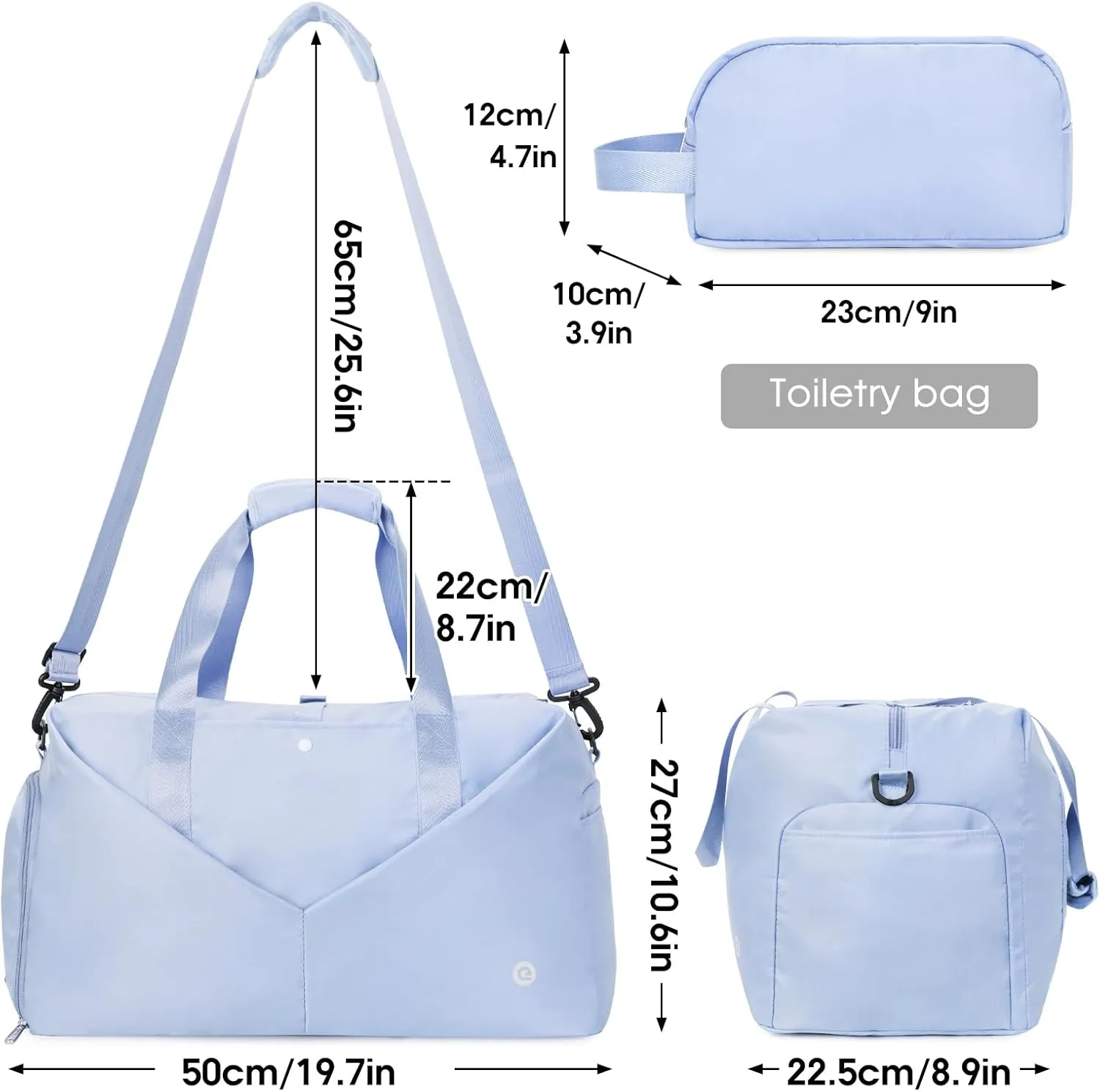Ceneda 20" Gym Duffel Bag with Wet Pocket Shoes Compartment Portable Overnight Weekender Bag Travel bag Yoga Bag for Women (Light Blue)