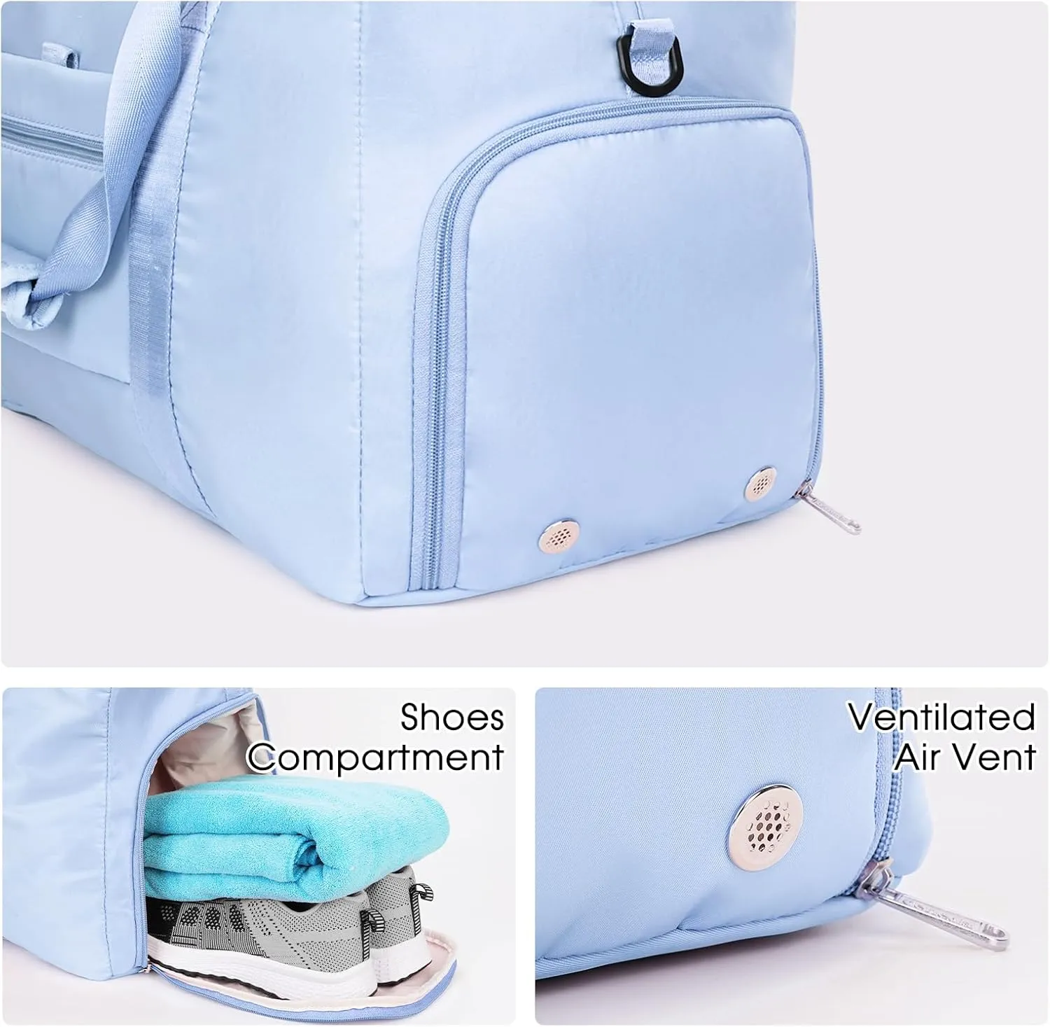 Ceneda 20" Gym Duffel Bag with Wet Pocket Shoes Compartment Portable Overnight Weekender Bag Travel bag Yoga Bag for Women (Light Blue)