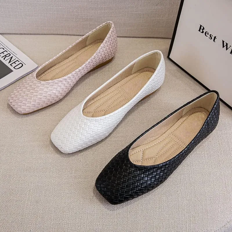 ChaiRong Zhou Women's Casual Simple Ballet Flats Soft Memory Foam Comfort Office Ladies Square Toe Slip-on Loafer Shoes