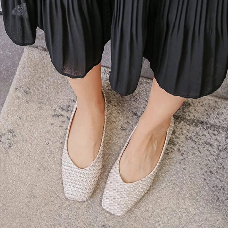 ChaiRong Zhou Women's Casual Simple Ballet Flats Soft Memory Foam Comfort Office Ladies Square Toe Slip-on Loafer Shoes