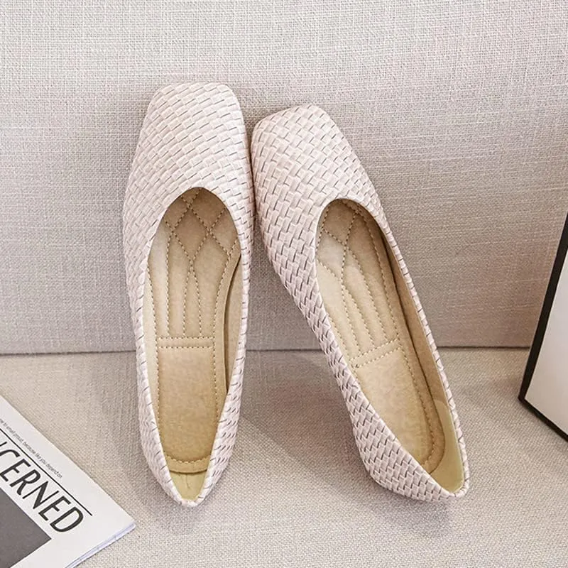 ChaiRong Zhou Women's Casual Simple Ballet Flats Soft Memory Foam Comfort Office Ladies Square Toe Slip-on Loafer Shoes