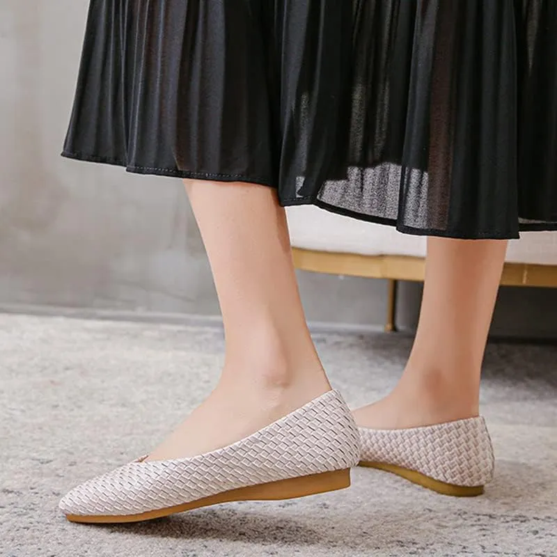 ChaiRong Zhou Women's Casual Simple Ballet Flats Soft Memory Foam Comfort Office Ladies Square Toe Slip-on Loafer Shoes