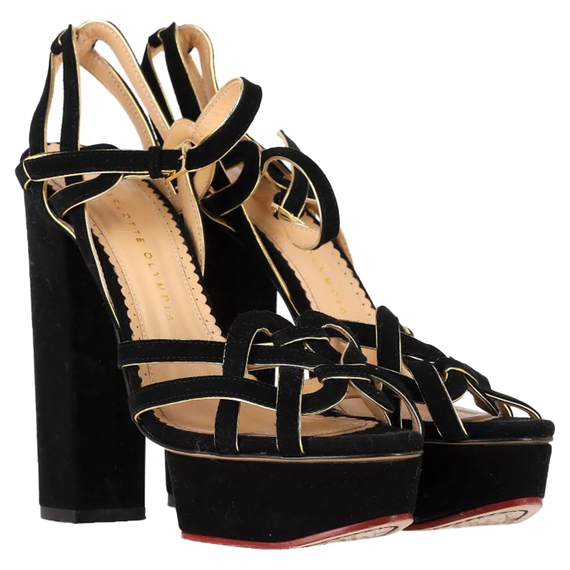 Charlotte Olympia Knotted Platform Sandal Heels in Black Suede