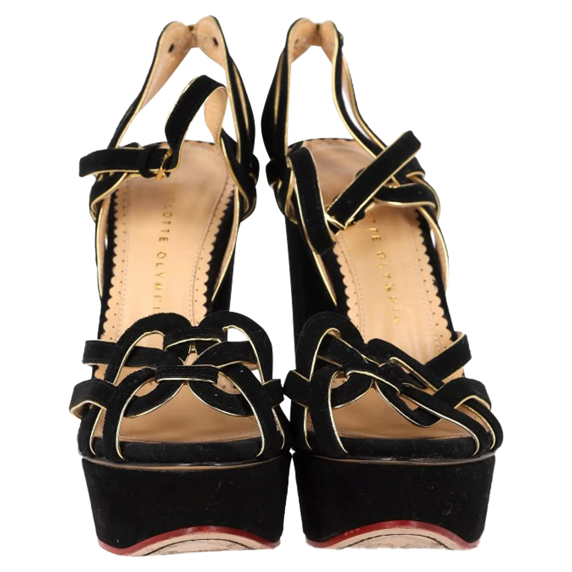 Charlotte Olympia Knotted Platform Sandal Heels in Black Suede