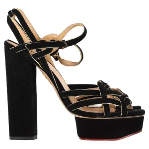 Charlotte Olympia Knotted Platform Sandal Heels in Black Suede