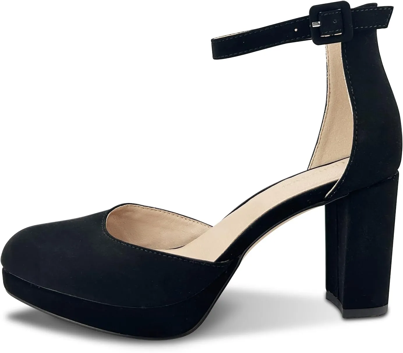 Chunky Closed Toe Heels for Women, Women's Platform Chunky Heels Closed Toe Block Ankle Strap Dress Buckle Round Toe Wedding Party Comfortable Pumps Shoes