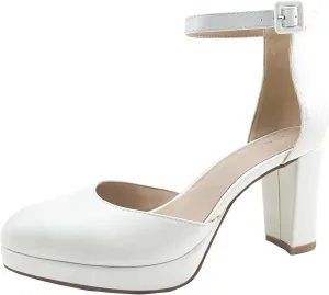 Chunky Closed Toe Heels for Women, Women's Platform Chunky Heels Closed Toe Block Ankle Strap Dress Buckle Round Toe Wedding Party Comfortable Pumps Shoes