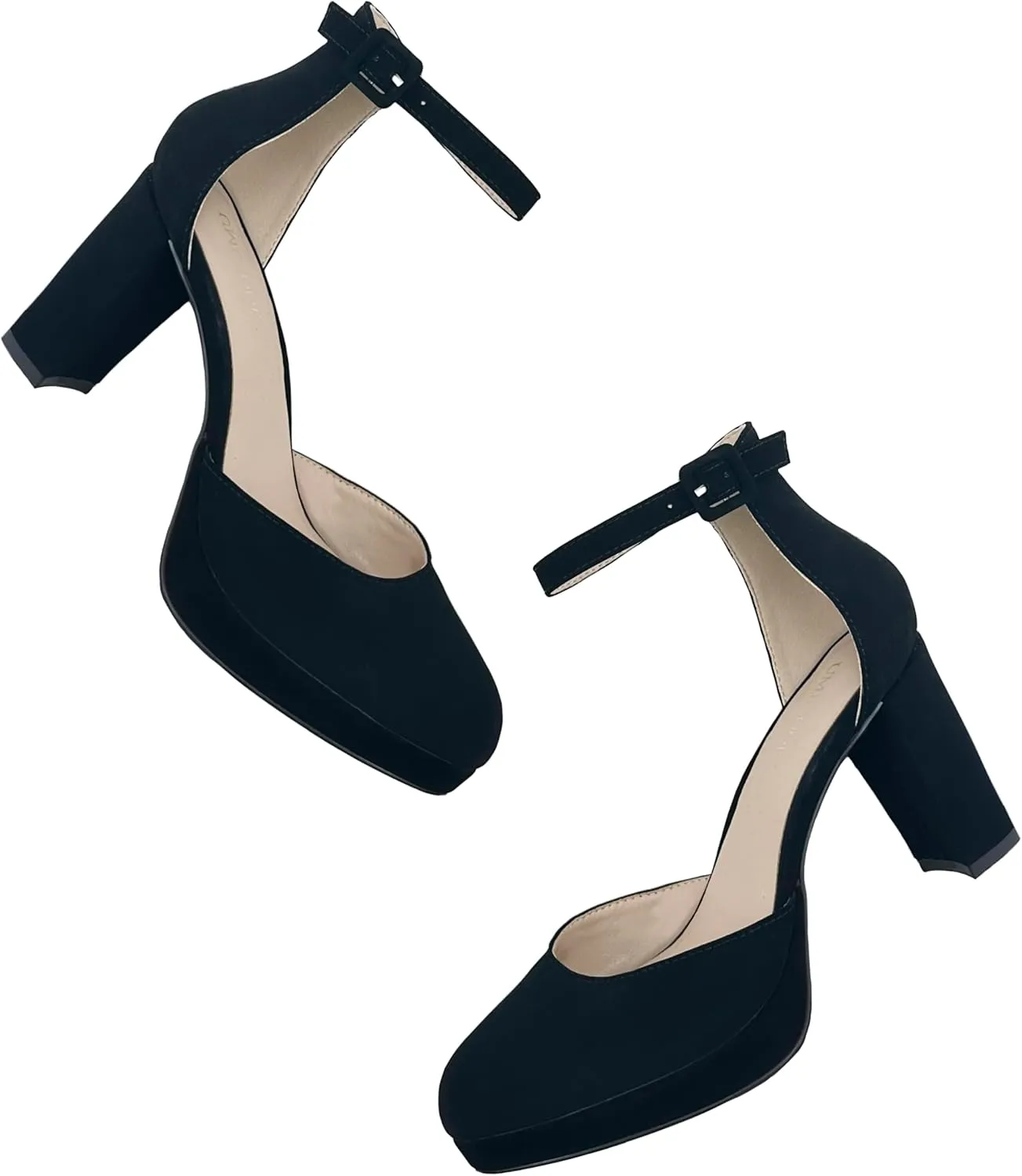 Chunky Closed Toe Heels for Women, Women's Platform Chunky Heels Closed Toe Block Ankle Strap Dress Buckle Round Toe Wedding Party Comfortable Pumps Shoes