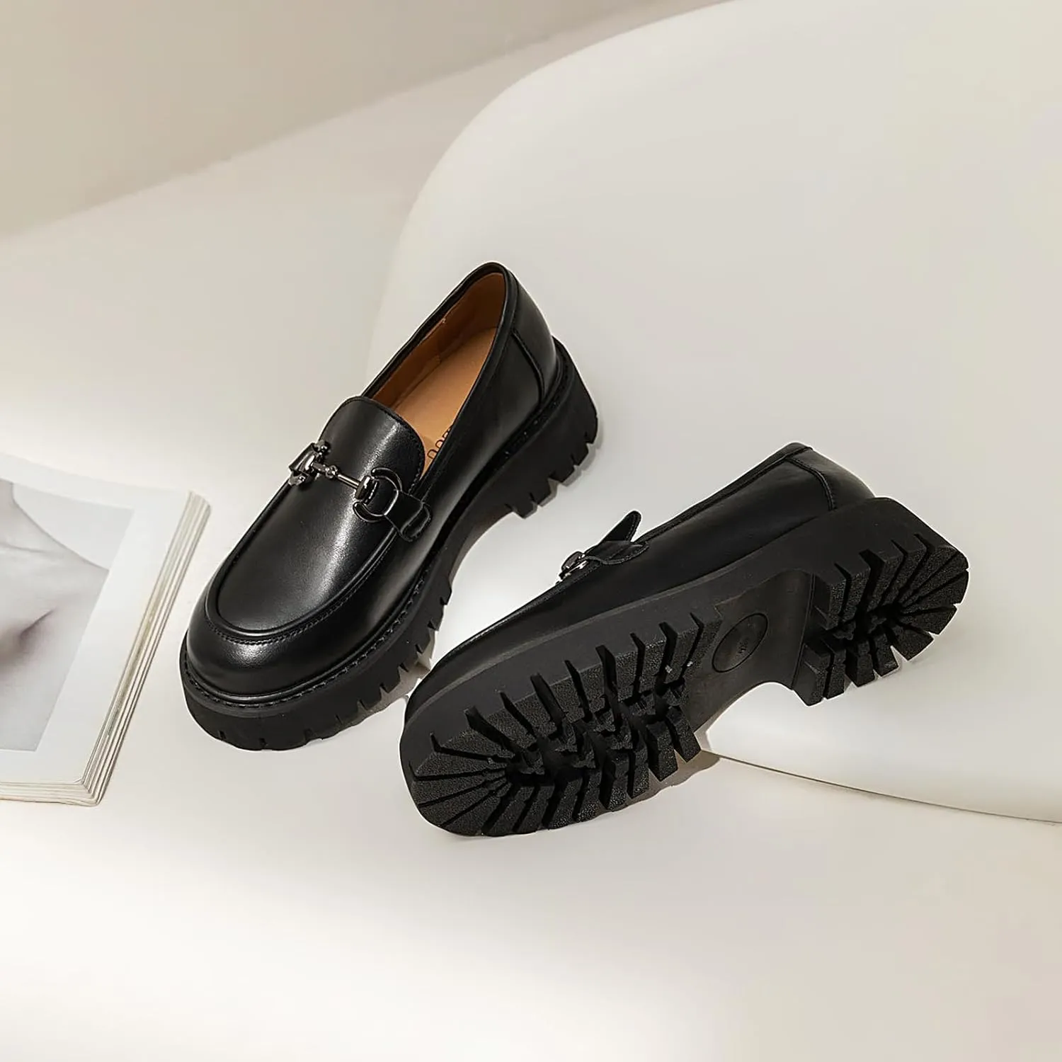 Chunky Loafers Women Platform Loafers for Women Chunky Heel Lug Sole Loafers for Women Slip ons Round Toe