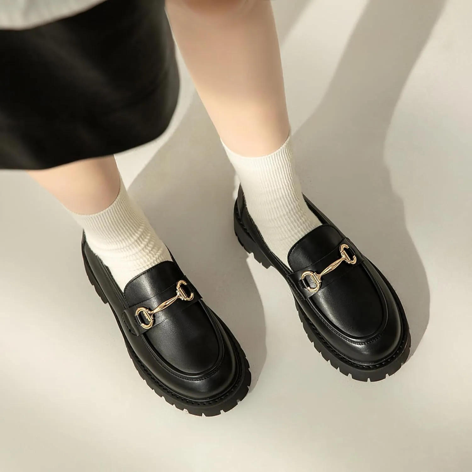 Chunky Loafers Women Platform Loafers for Women Chunky Heel Lug Sole Loafers for Women Slip ons Round Toe