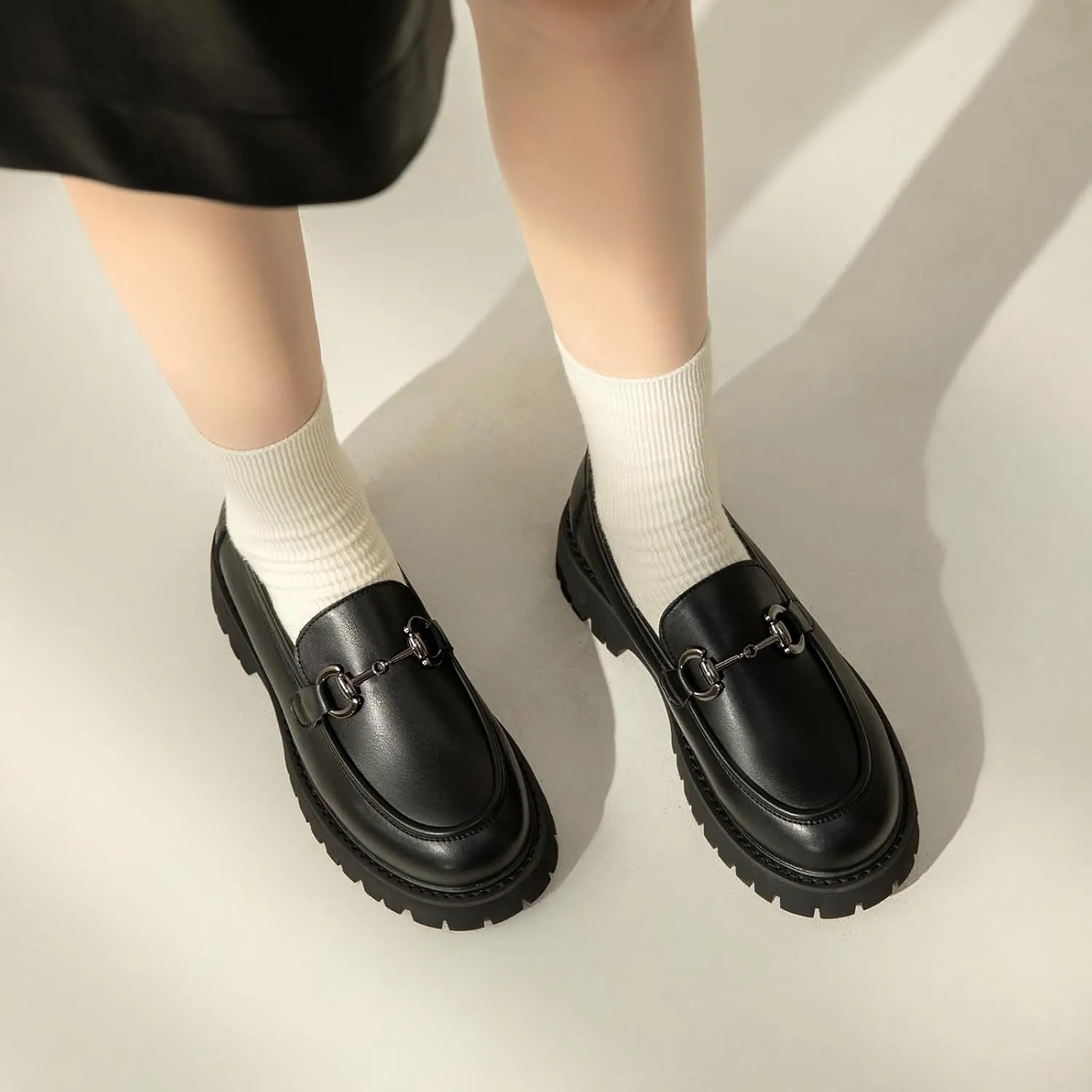 Chunky Loafers Women Platform Loafers for Women Chunky Heel Lug Sole Loafers for Women Slip ons Round Toe