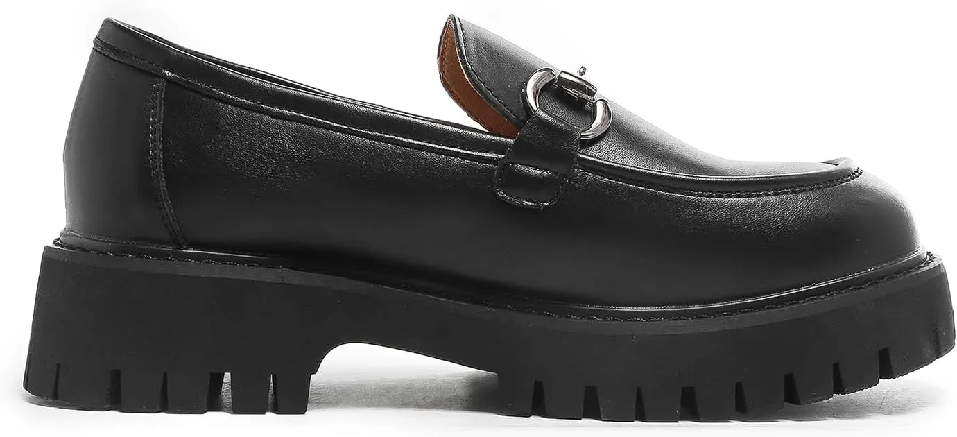 Chunky Loafers Women Platform Loafers for Women Chunky Heel Lug Sole Loafers for Women Slip ons Round Toe
