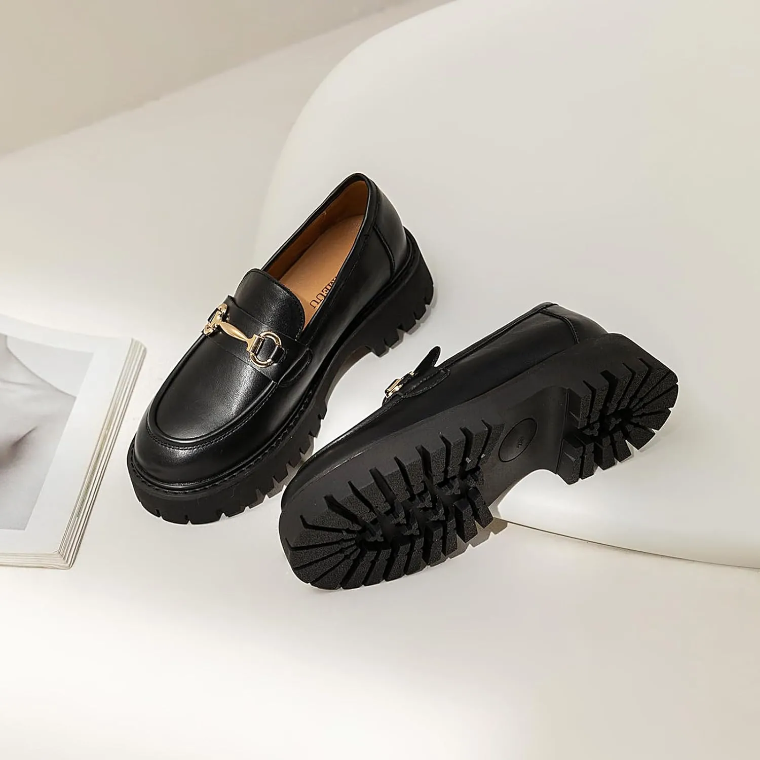 Chunky Loafers Women Platform Loafers for Women Chunky Heel Lug Sole Loafers for Women Slip ons Round Toe