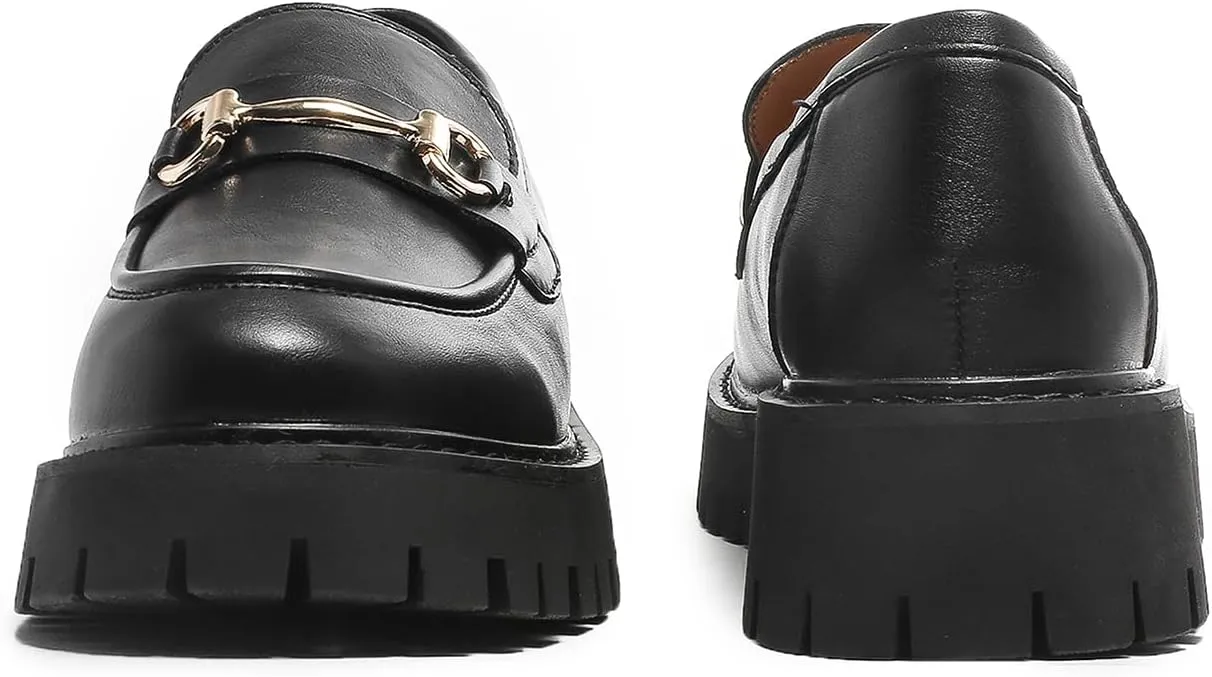 Chunky Loafers Women Platform Loafers for Women Chunky Heel Lug Sole Loafers for Women Slip ons Round Toe