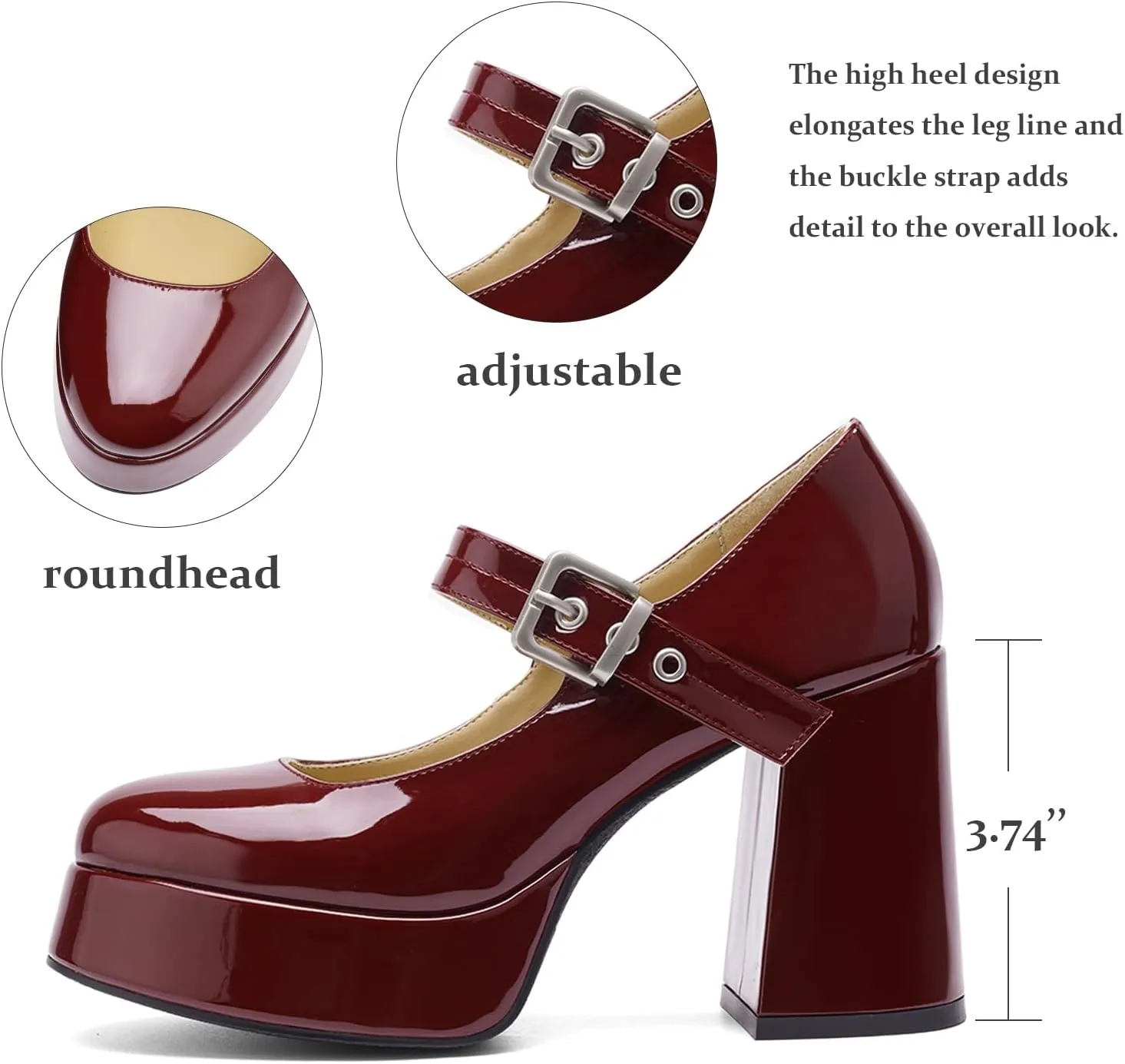 Chunky Platform Heels for Women Mary Jane Heels Round Closed Toe Block Heel Dress Shoes