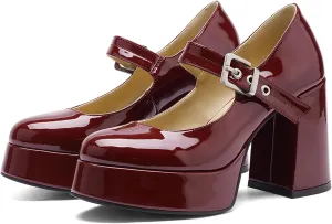 Chunky Platform Heels for Women Mary Jane Heels Round Closed Toe Block Heel Dress Shoes