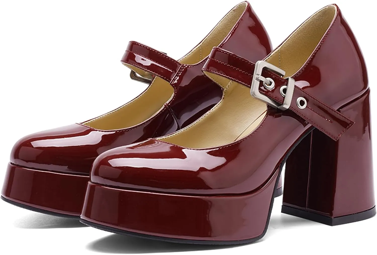 Chunky Platform Heels for Women Mary Jane Heels Round Closed Toe Block Heel Dress Shoes