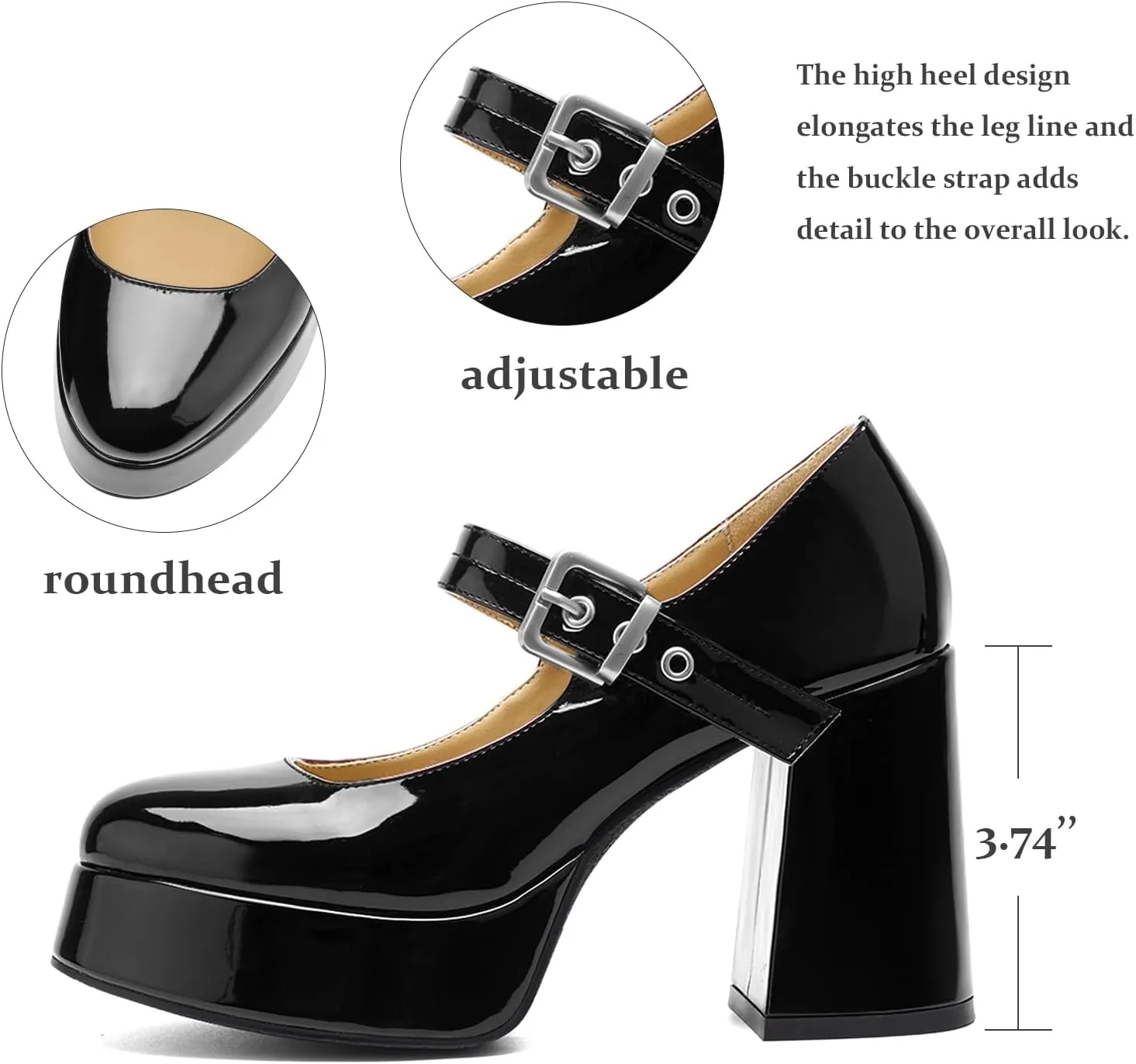 Chunky Platform Heels for Women Mary Jane Heels Round Closed Toe Block Heel Dress Shoes