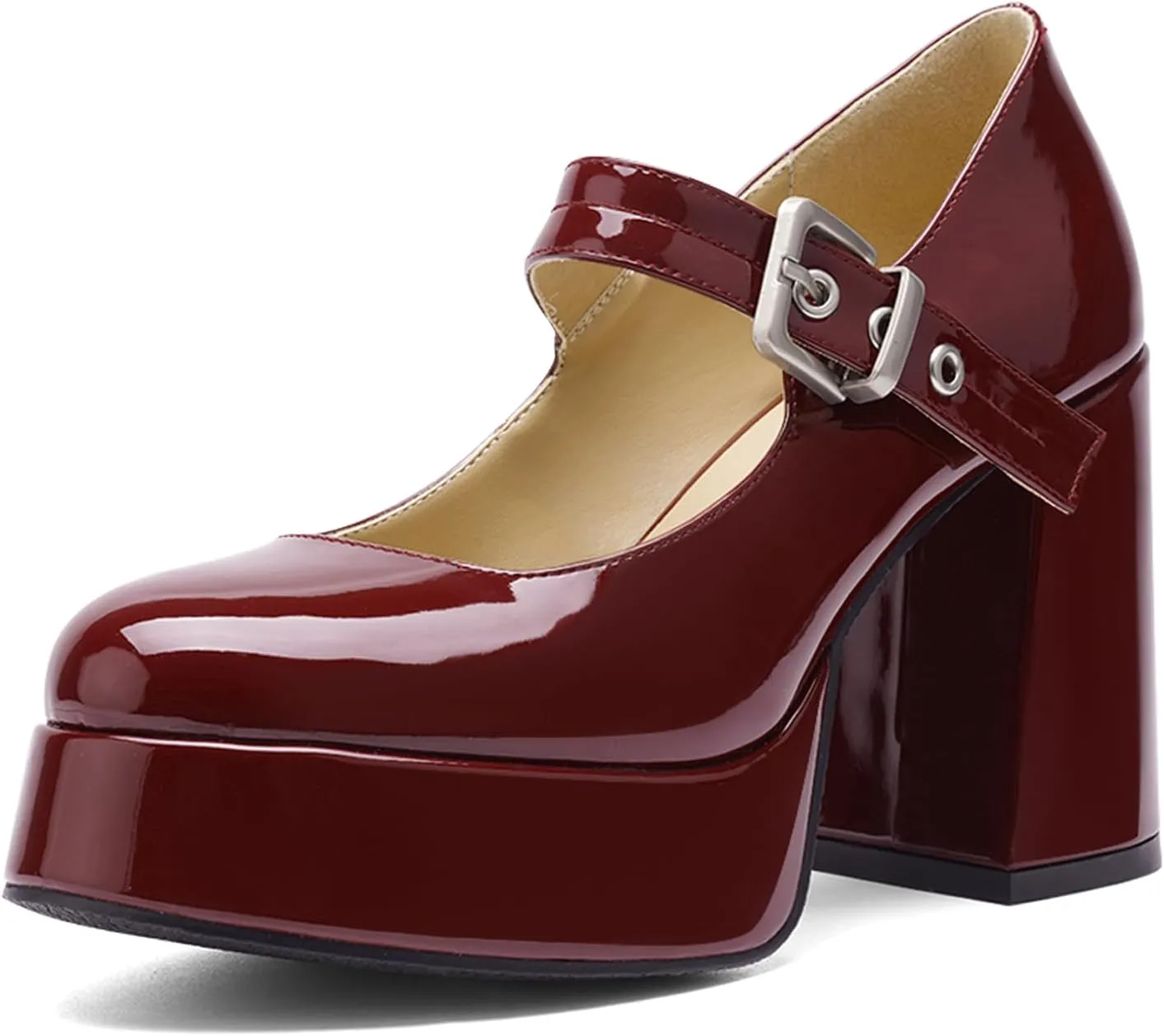 Chunky Platform Heels for Women Mary Jane Heels Round Closed Toe Block Heel Dress Shoes