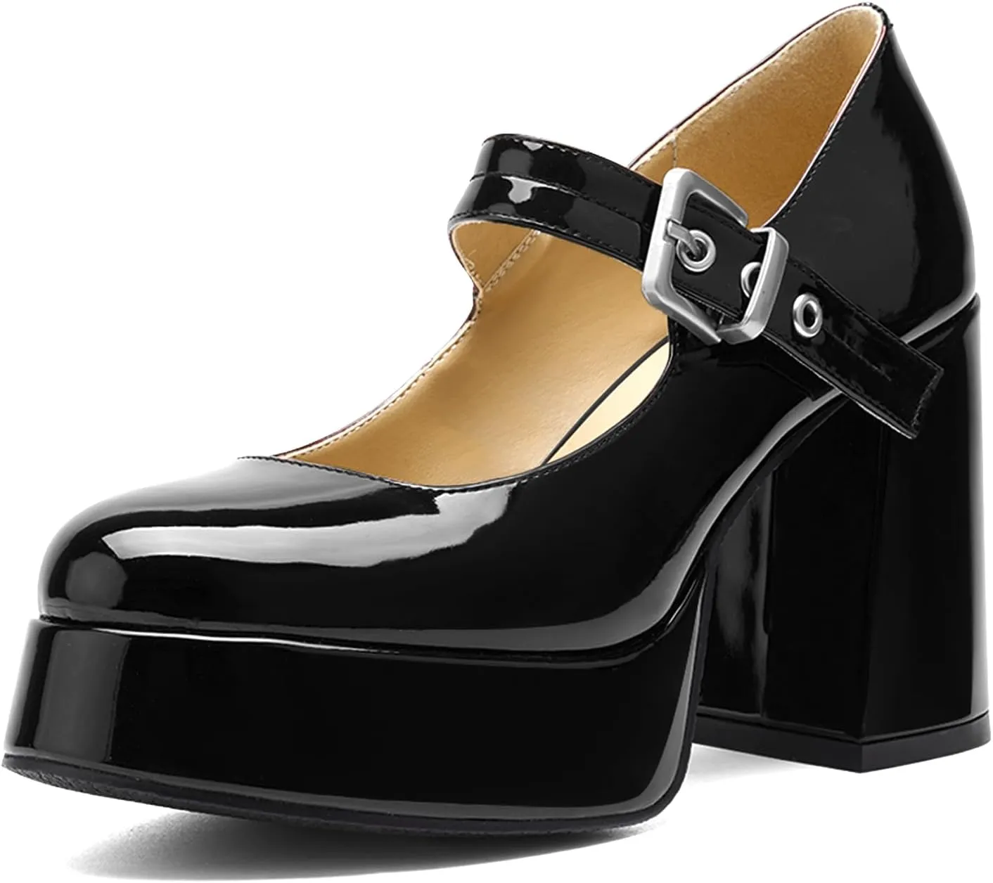 Chunky Platform Heels for Women Mary Jane Heels Round Closed Toe Block Heel Dress Shoes