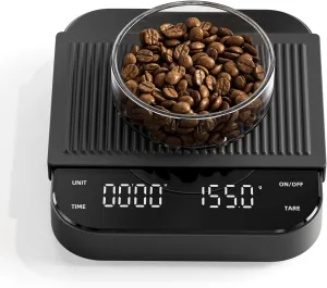 Coffee Scale with Timer,3KG/0.1g Accuracy Precise Measurement,Four-Button Independent Control,Type-C Charger,Easy-to-Operate Digital Coffee Weight Scale for Pour Over Café-Black