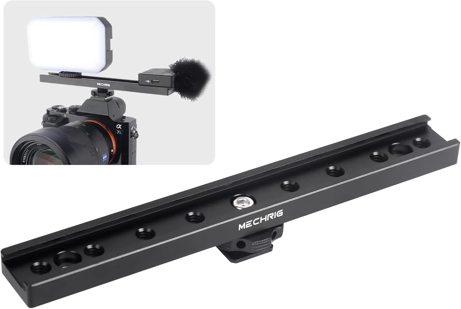 Cold Shoe Mount Bracket Cold Shoe Extension Bar, Aluminum Sliding Rail Hot Shoe Mount Bracket with 1/4" & 3/8" Thread for DSLR Camera LED Video Light Microphone Monitor (62033)