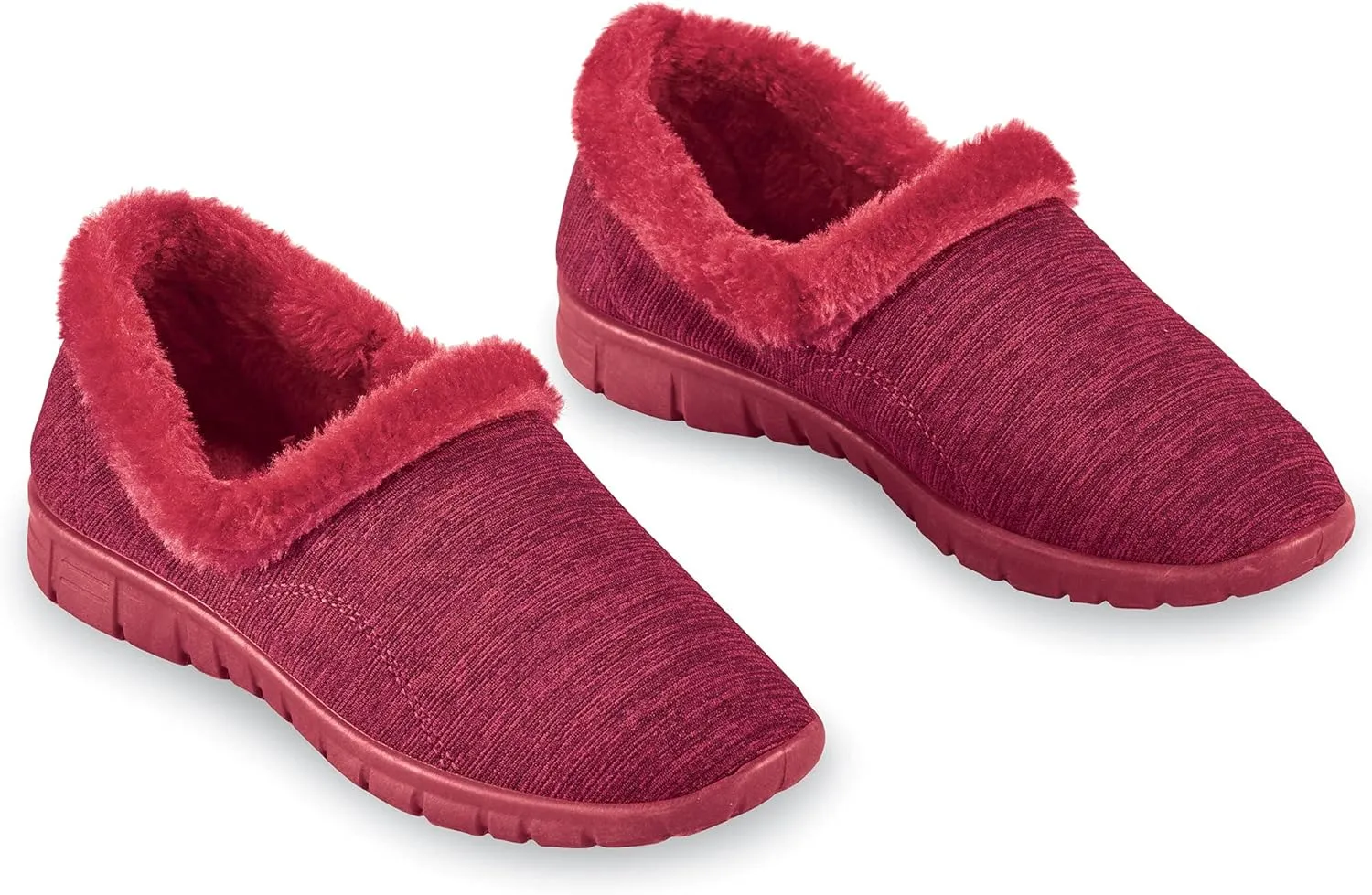Collections Etc Skid Resistant Faux Fur Lined Flexible Slip On Shoes