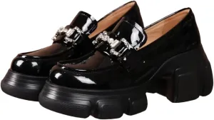 Comfort Women's Leather Loafers Closed Round Toed Waterproof Platforms Chunky Block Heels for Women Office Dress Casual Shoes