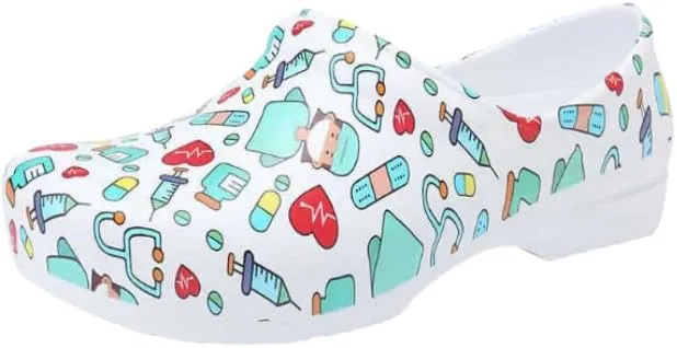 Comfortable Waterproof and Lightweight Printed Nurse Shoes, Garden Home Car Wash Casual Shoes, Chef Shoes for Women