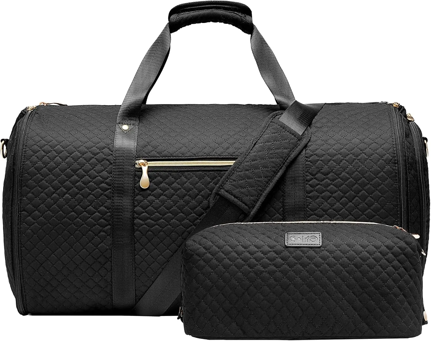 Coolife Garment Bag Carry On Convertible Travel Duffel Bag with Shoe Pouch Weekender Bag for Women Men 2 in 1 Hanging Suit Bag with Shoulder Strap Business Travel Bag (Black, Standard)