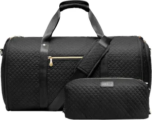 Coolife Garment Bag Carry On Convertible Travel Duffel Bag with Shoe Pouch Weekender Bag for Women Men 2 in 1 Hanging Suit Bag with Shoulder Strap Business Travel Bag (Black, Standard)