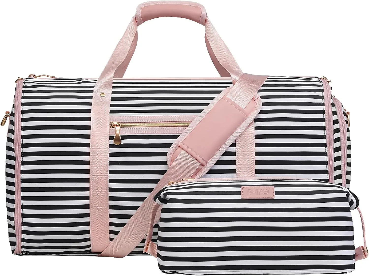Coolife Garment Bag Carry On Convertible Travel Duffel Bag with Shoe Pouch Weekender Bag for Women Men 2 in 1 Hanging Suit Bag with Shoulder Strap Business Travel Bag (Black White Stripe, Standard)